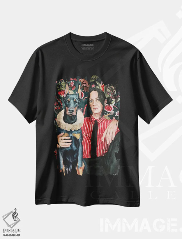 تیشرت مشکی طرح دار "دوبرمن"، هنر فاخر معاصر اثر لیزا لنون | فروشگاه ایماژ