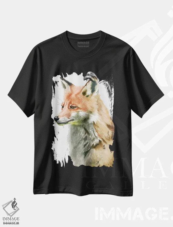 تیشرت مشکی طرح دار "روباه"، هنر فاخر معاصر اثر لیزا لنون | immage.ir