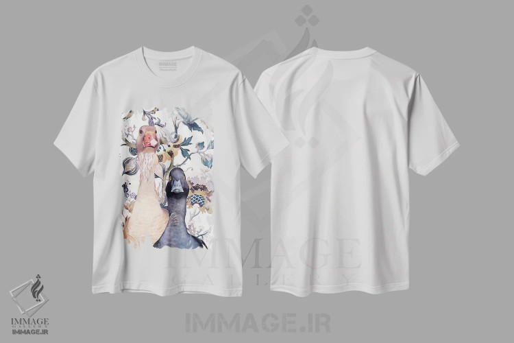 تیشرت سفید طرح دار "غاز و اردک"، هنر فاخر معاصر اثر لیزا لنون | immage.ir
