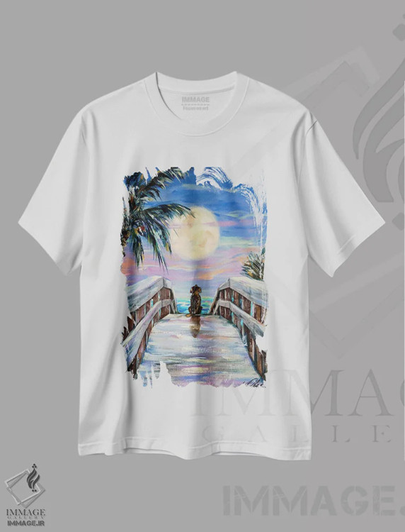 تیشرت سفید طرح دار "سگ و ماه"، دکور ساحلی اثر لیندا اولسن | immage.ir