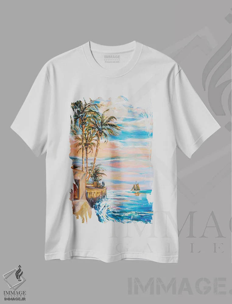 تیشرت سفید طرح دار "رویاهای نوک جنوبی"، دکور ساحلی اثر لیندا اولسن | فروشگاه ایماژ
