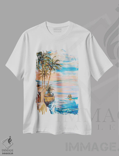 تیشرت سفید طرح دار "رویاهای نوک جنوبی"، دکور ساحلی اثر لیندا اولسن | فروشگاه ایماژ