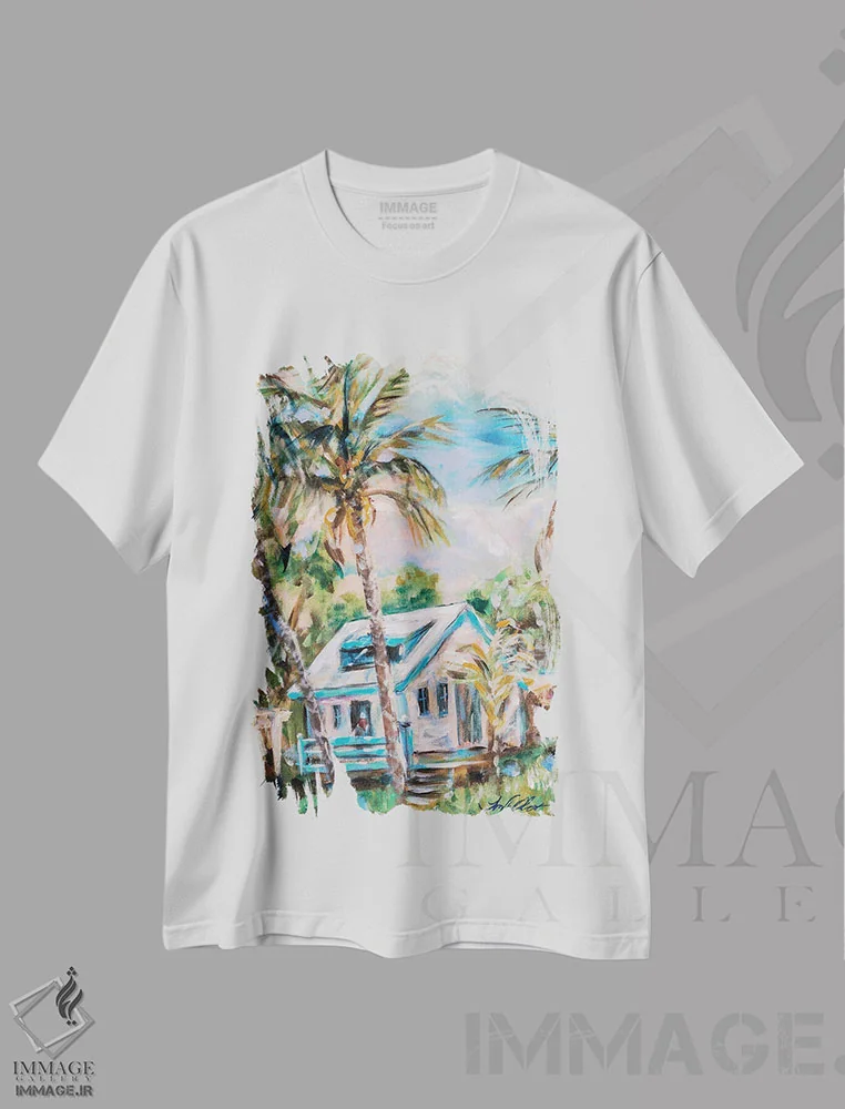 تیشرت سفید طرح دار "خانه مهمان هاپ تاون"، دکور ساحلی اثر لیندا اولسن | immage.ir