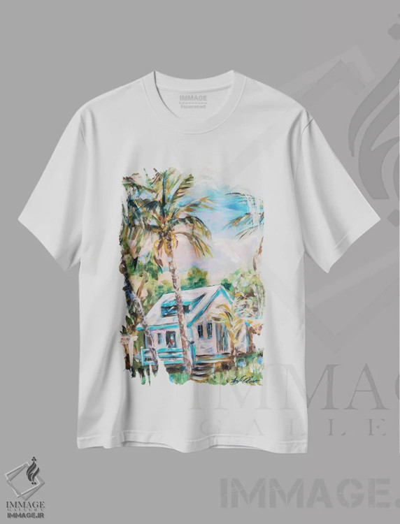 تیشرت سفید طرح دار "خانه مهمان هاپ تاون"، دکور ساحلی اثر لیندا اولسن | immage.ir
