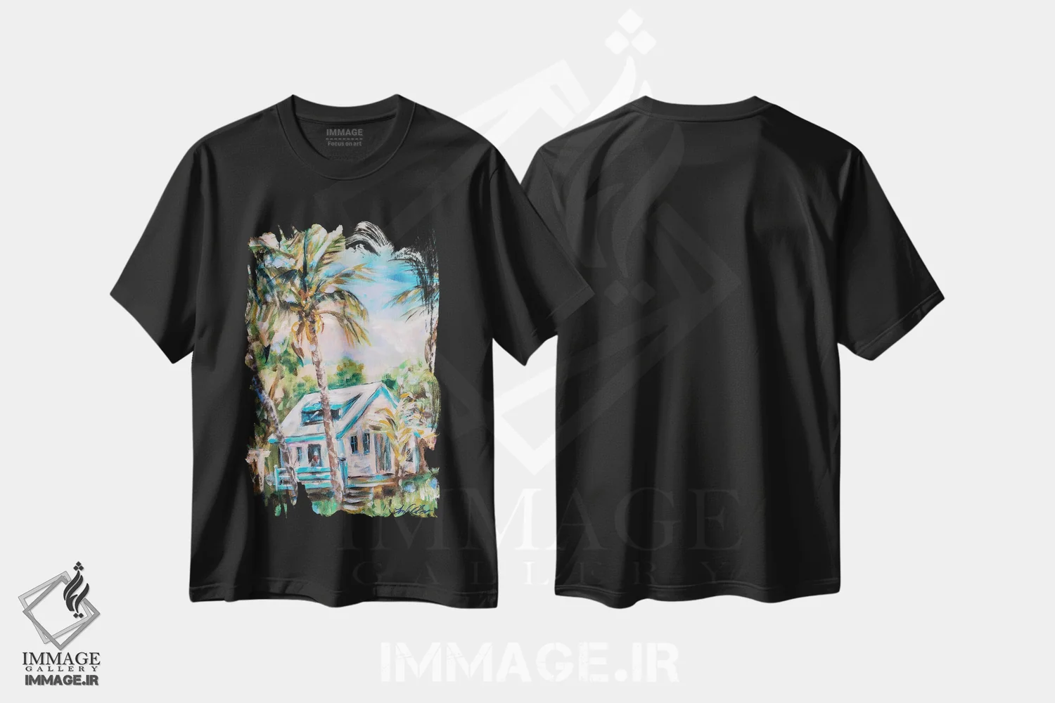 تیشرت مشکی طرح دار "خانه مهمان هاپ تاون"، دکور ساحلی اثر لیندا اولسن | فروشگاه ایماژ