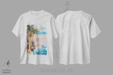 تیشرت سفید طرح دار "رویاهای نوک جنوبی"، دکور ساحلی اثر لیندا اولسن | فروشگاه ایماژ