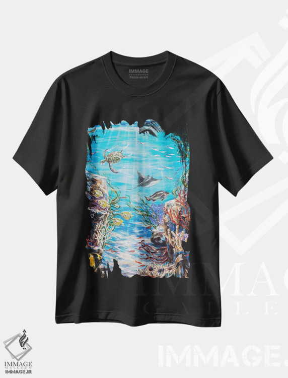 تیشرت مشکی طرح دار "رویای زیر آب"، هنر فاخر معاصر اثر لیندا اولسن | فروشگاه ایماژ