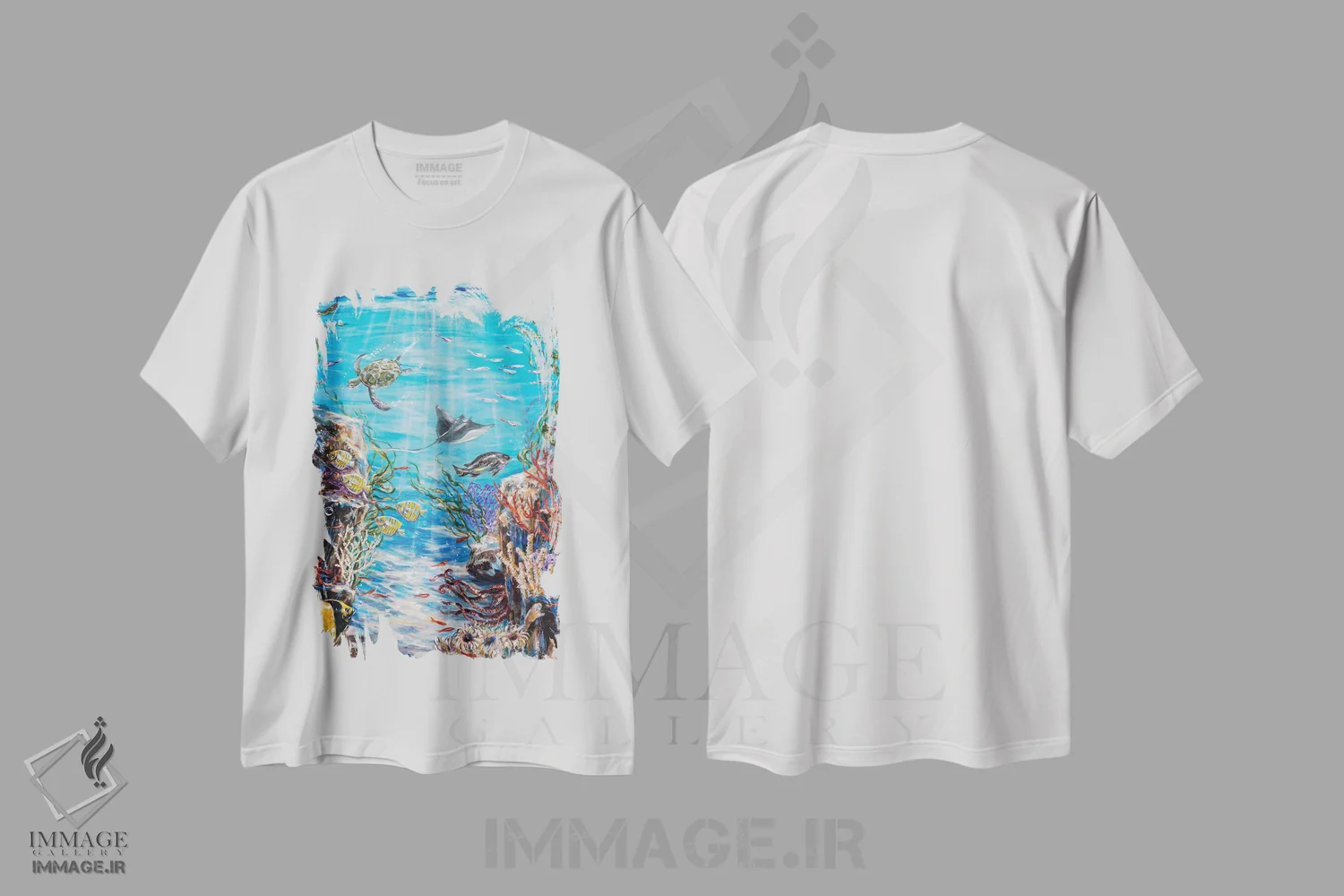 تیشرت سفید طرح دار "رویای زیر آب"، هنر فاخر معاصر اثر لیندا اولسن | immage.ir