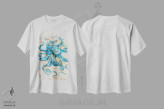 تیشرت سفید طرح دار "هشت پا فیروزه ای"، هنر فاخر معاصر اثر لیندا اولسن | immage.ir