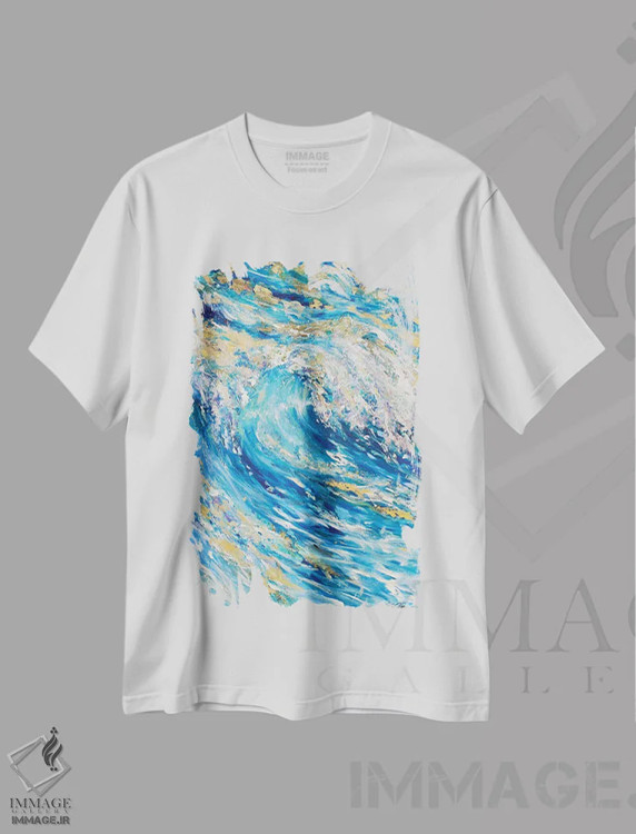 تیشرت سفید طرح دار "موج طلایی"، آبستره اثر لیندا اولسن | فروشگاه ایماژ