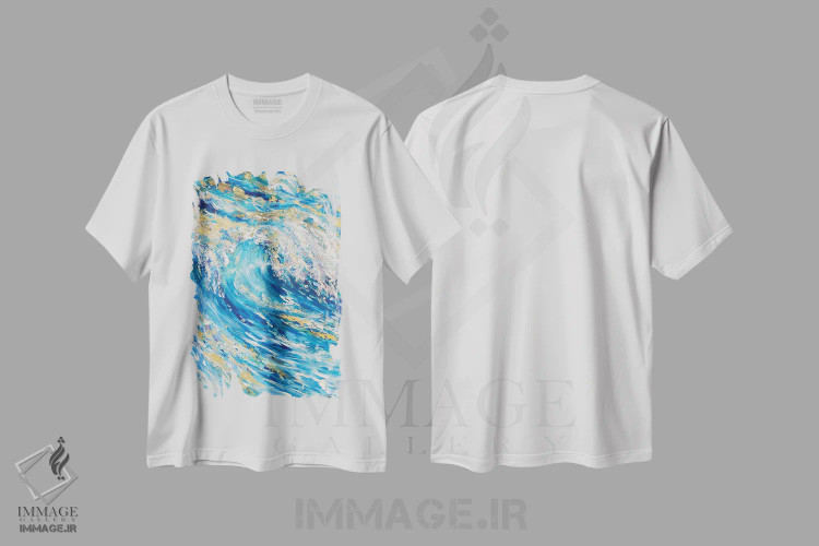 تیشرت سفید طرح دار "موج طلایی"، آبستره اثر لیندا اولسن | فروشگاه ایماژ