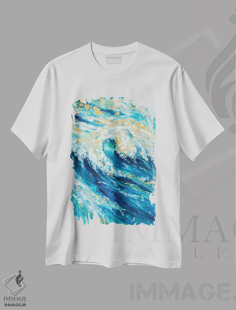 تیشرت سفید طرح دار "موج جذاب"، آبستره اثر لیندا اولسن | فروشگاه ایماژ