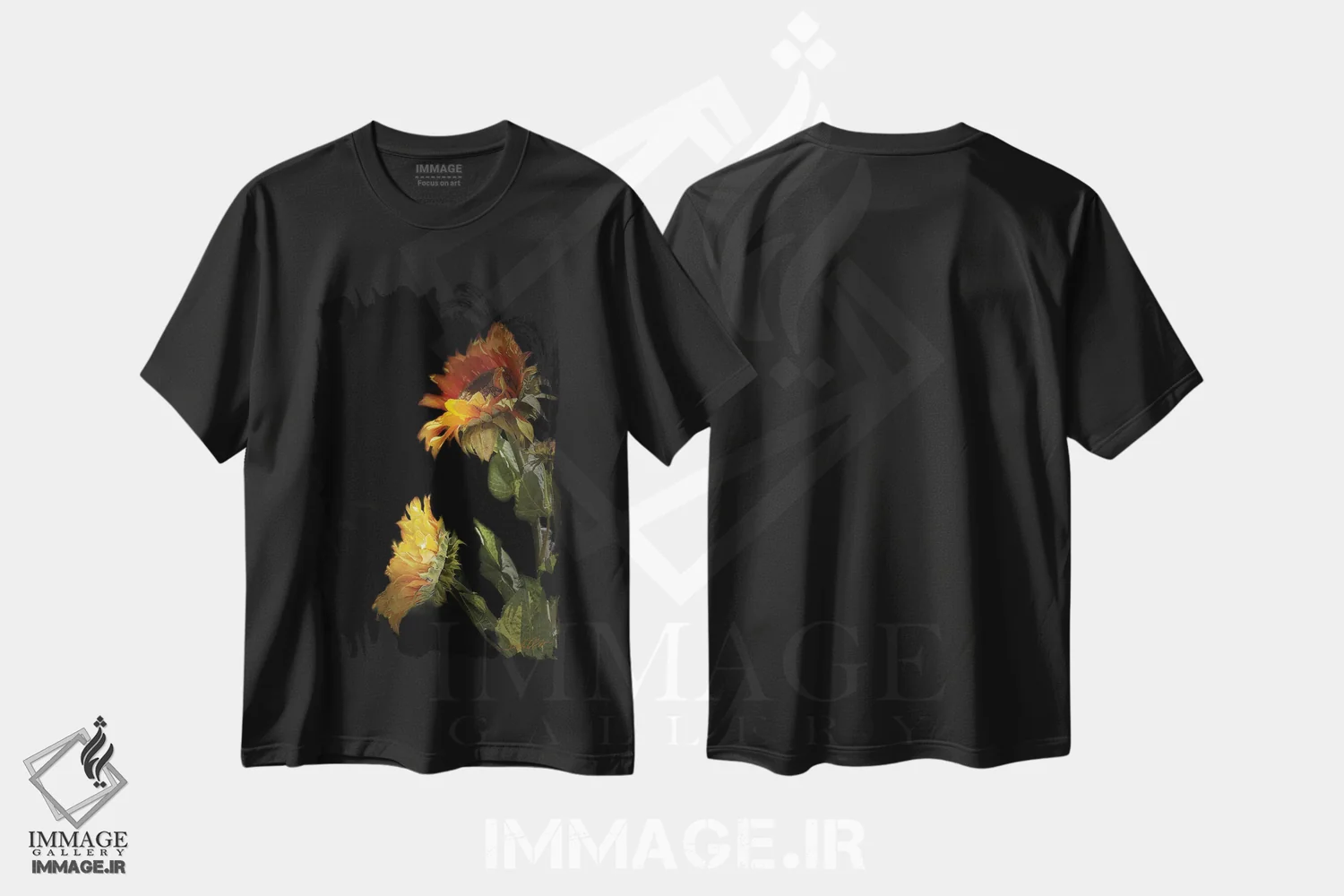 تیشرت مشکی طرح دار "گل آفتابگردان سیاه"، دکور معاصر اثر لیندا اولسن | فروشگاه ایماژ