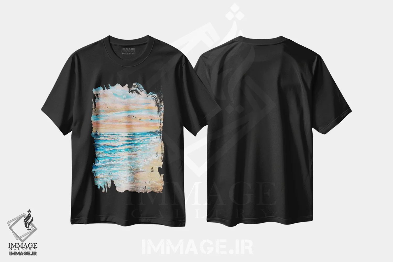 تیشرت مشکی طرح دار "در امتداد ساحل"، هنر فاخر معاصر اثر لیندا اولسن | فروشگاه ایماژ