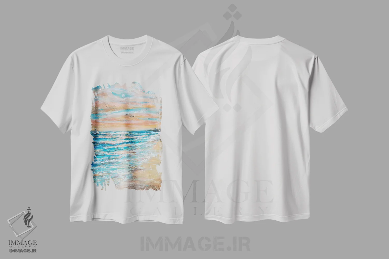 تیشرت سفید طرح دار "در امتداد ساحل"، هنر فاخر معاصر اثر لیندا اولسن | immage.ir