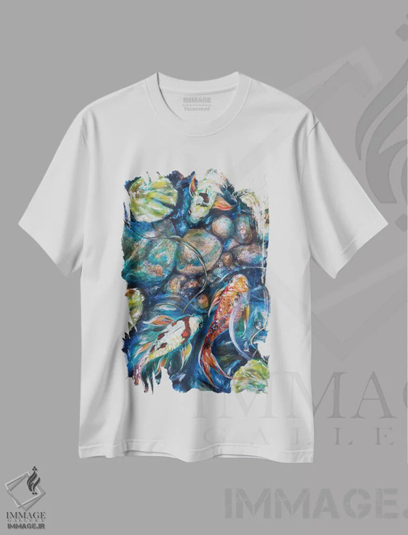 تیشرت سفید طرح دار کوی و صخره ها، هنر فاخر معاصر اثر لیندا اولسن | فروشگاه ایماژ