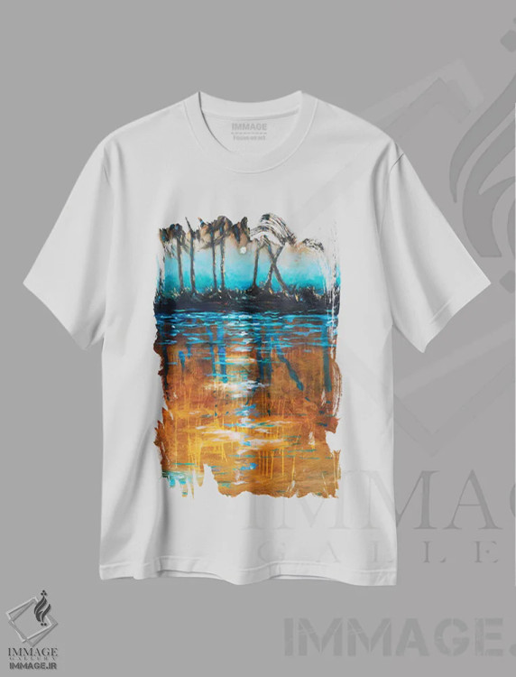 تیشرت سفید طرح دار نمای شب از کایاک، آبستره اثر لیندا اولسن | فروشگاه ایماژ