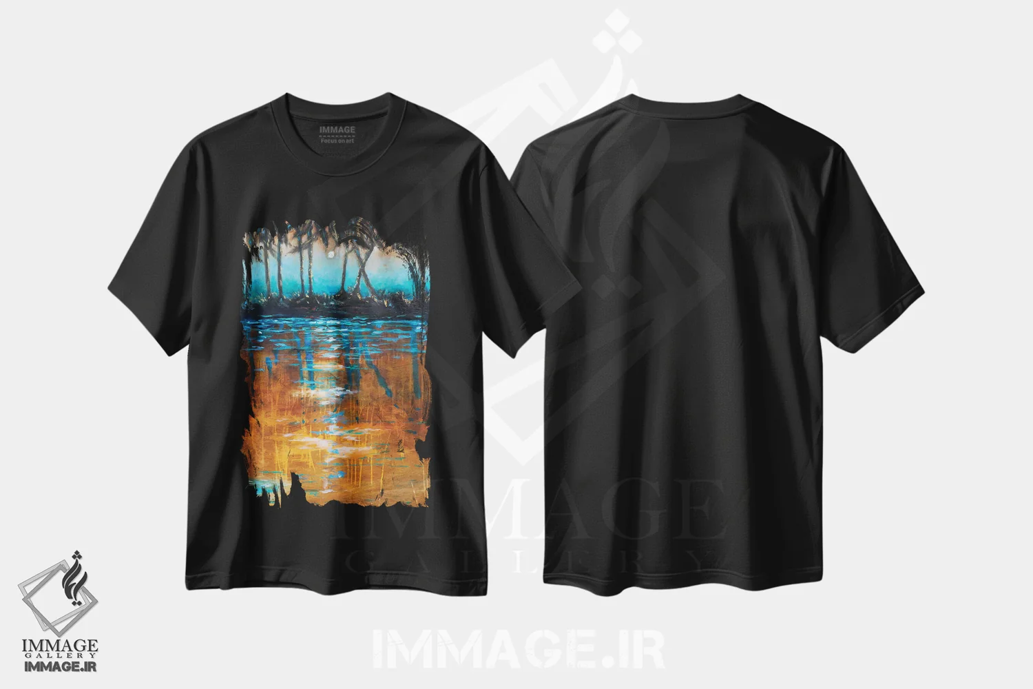 تیشرت مشکی طرح دار نمای شب از کایاک، آبستره اثر لیندا اولسن | immage.ir