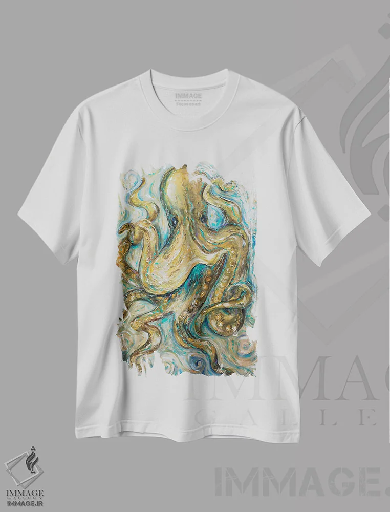 تیشرت سفید طرح دار تانگوی هشت پا، دکور ساحلی اثر لیندا اولسن | immage.ir