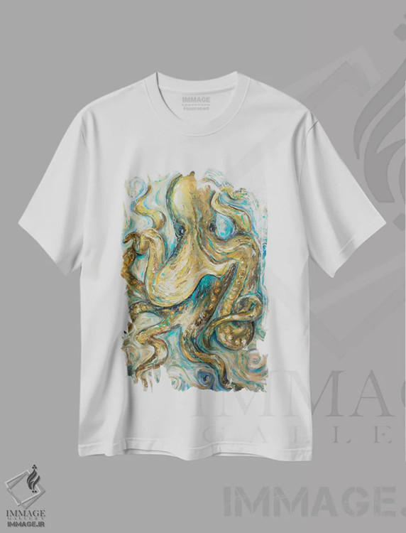 تیشرت سفید طرح دار تانگوی هشت پا، دکور ساحلی اثر لیندا اولسن | immage.ir