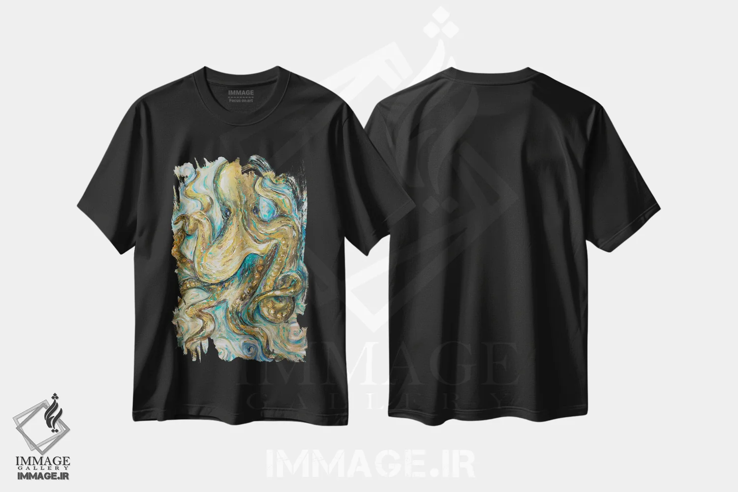 تیشرت مشکی طرح دار تانگوی هشت پا، دکور ساحلی اثر لیندا اولسن | فروشگاه ایماژ