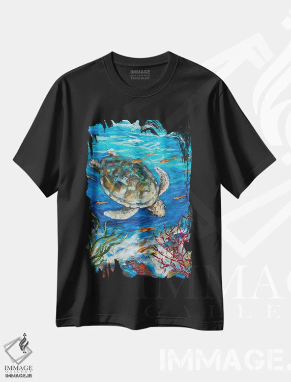 تیشرت مشکی طرح دار غواصی لاک پشت دریایی، دکور ساحلی اثر لیندا اولسن | immage.ir