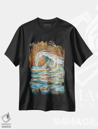 تیشرت مشکی طرح دار موجی که باد آن را می تازد، آبستره اثر لیندا اولسن | فروشگاه ایماژ