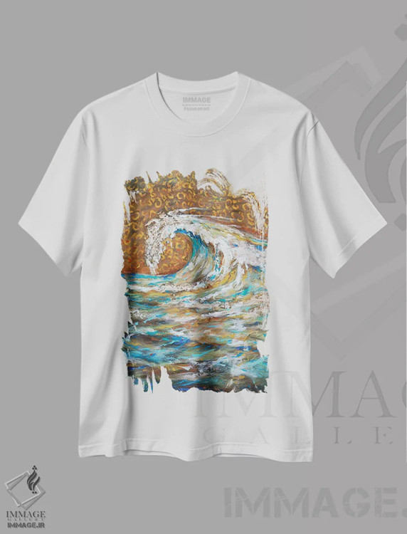 تیشرت سفید طرح دار موجی که باد آن را می تازد، آبستره اثر لیندا اولسن | immage.ir