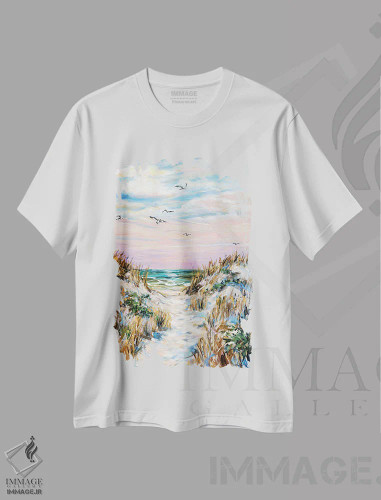 تیشرت سفید طرح دار بادهای مساعد، دکور ساحلی اثر لیندا اولسن | فروشگاه ایماژ