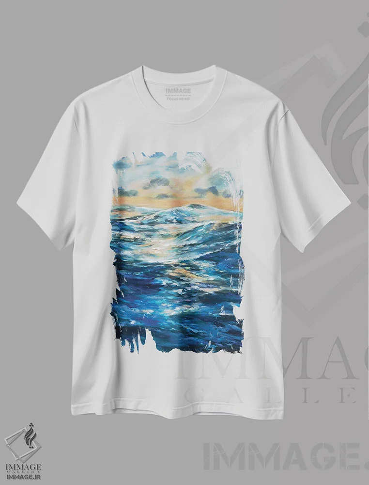 تیشرت سفید طرح دار آرامش پیش از طوفان، آبستره اثر لیندا اولسن | فروشگاه ایماژ