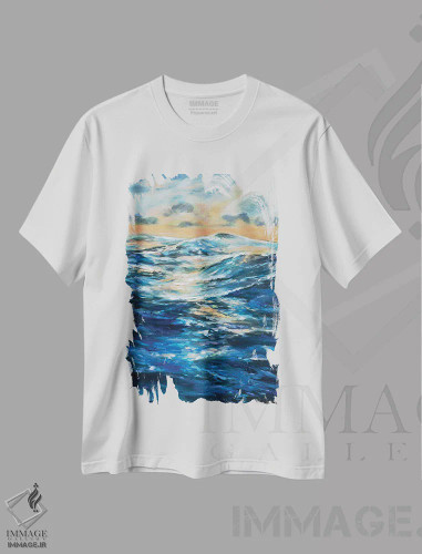 تیشرت سفید طرح دار آرامش پیش از طوفان، آبستره اثر لیندا اولسن | فروشگاه ایماژ