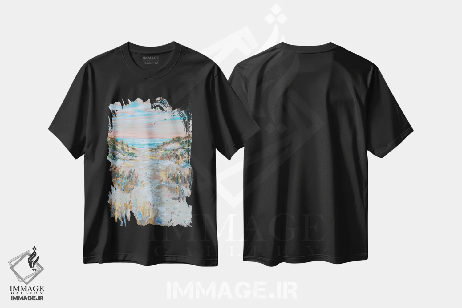 تیشرت مشکی طرح دار مسیر ردپاها، دکور ساحلی اثر لیندا اولسن | فروشگاه ایماژ
