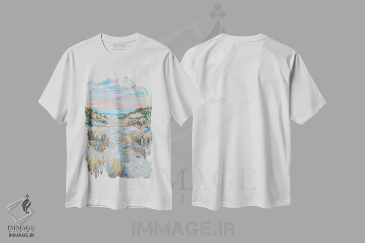 تیشرت سفید طرح دار مسیر ردپاها، دکور ساحلی اثر لیندا اولسن | immage.ir