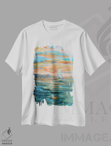 تیشرت سفید طرح دار قایقرانی به دور، آبستره اثر لیندا اولسن | فروشگاه ایماژ