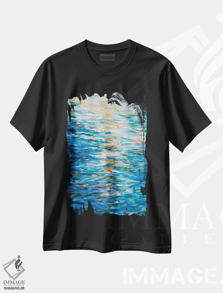 تیشرت مشکی طرح دار تأثیر بازتاب، هنر فاخر معاصر اثر لیندا اولسن | فروشگاه ایماژ