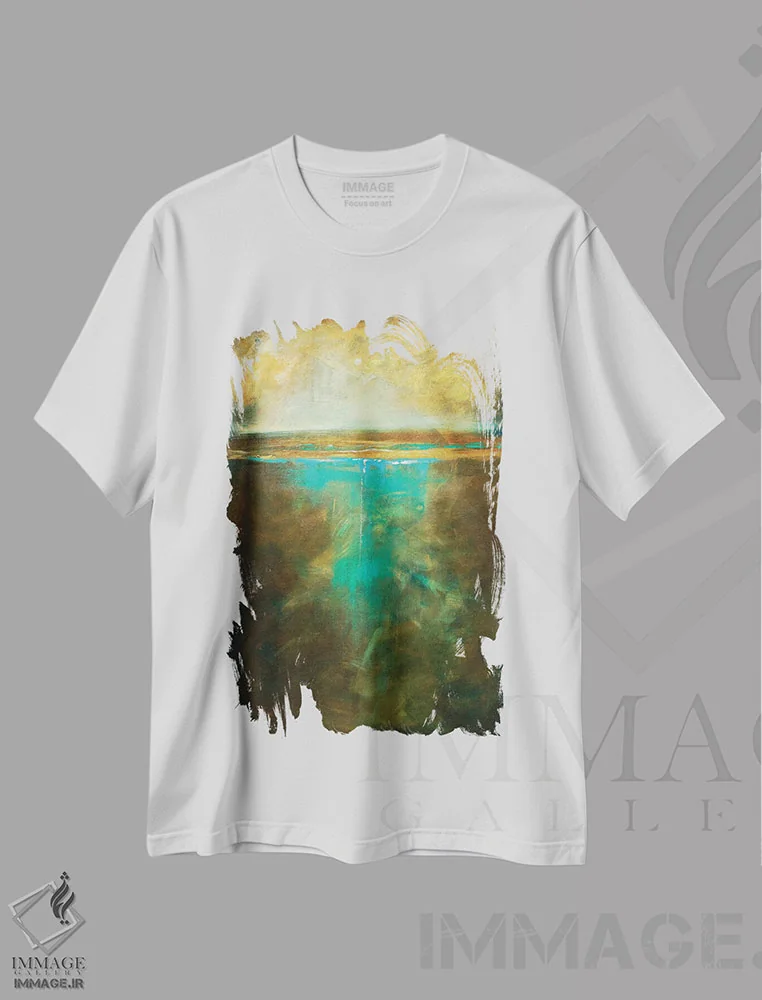 تیشرت سفید طرح دار لب آب در روشنایی مهتاب، آبستره اثر لیندا اولسن | فروشگاه ایماژ