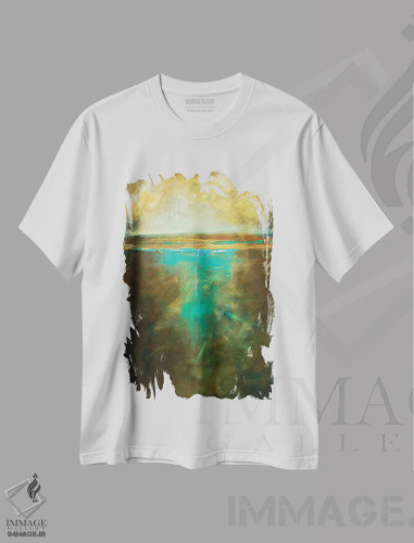 تیشرت سفید طرح دار لب آب در روشنایی مهتاب، آبستره اثر لیندا اولسن | فروشگاه ایماژ