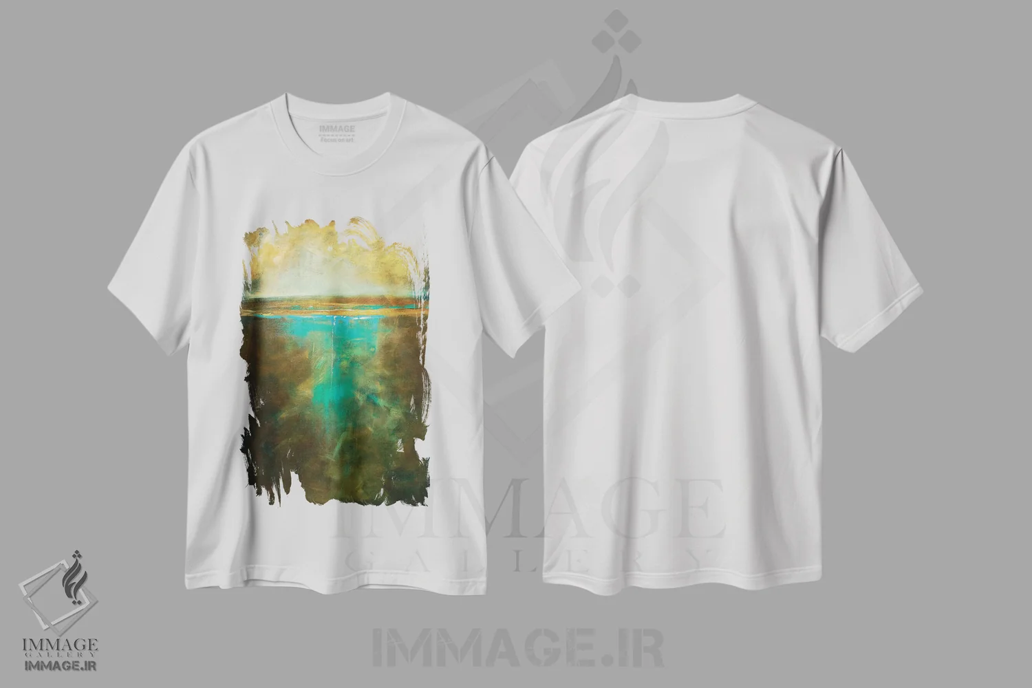 تیشرت سفید طرح دار لب آب در روشنایی مهتاب، آبستره اثر لیندا اولسن | فروشگاه ایماژ