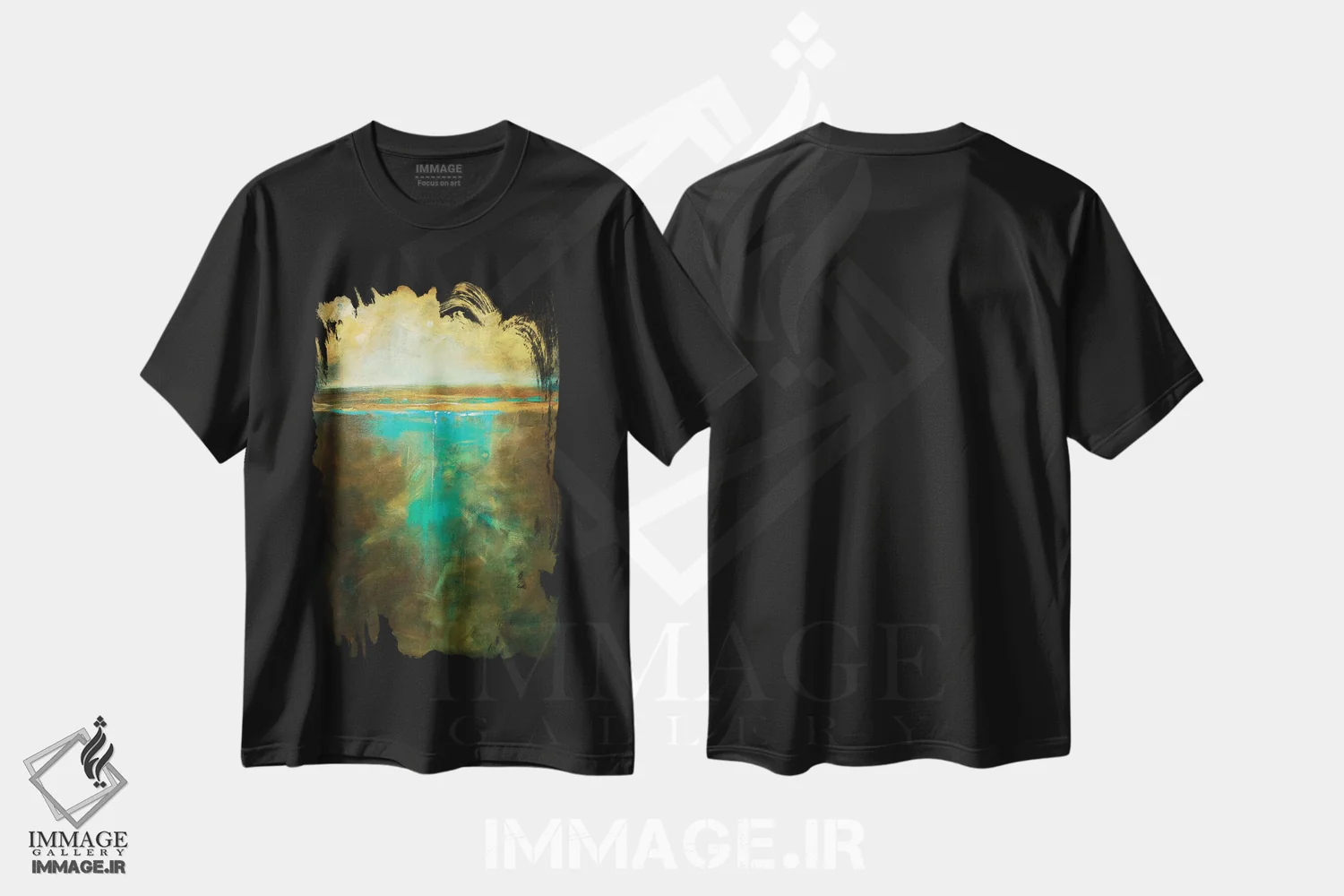 تیشرت مشکی طرح دار لب آب در روشنایی مهتاب، آبستره اثر لیندا اولسن | immage.ir