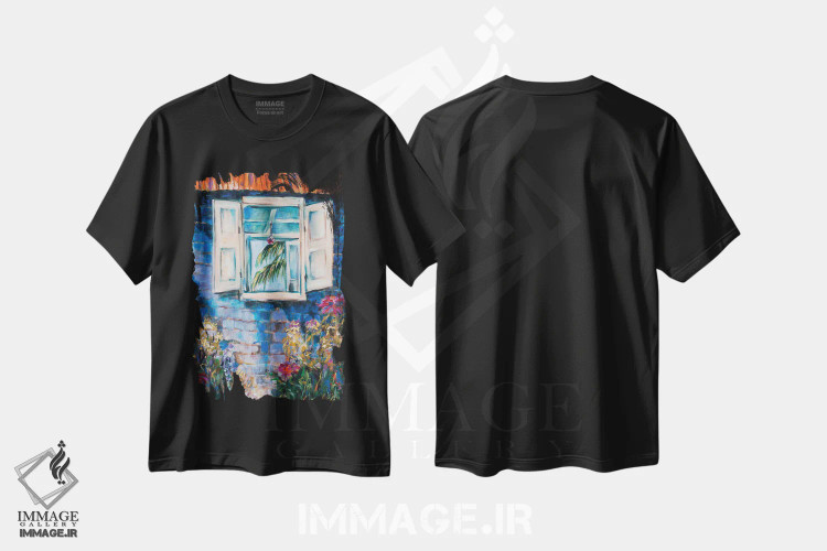 تیشرت مشکی طرح دار بیرون، داخل، بیرون، هنر فاخر معاصر اثر لیندا اولسن | immage.ir