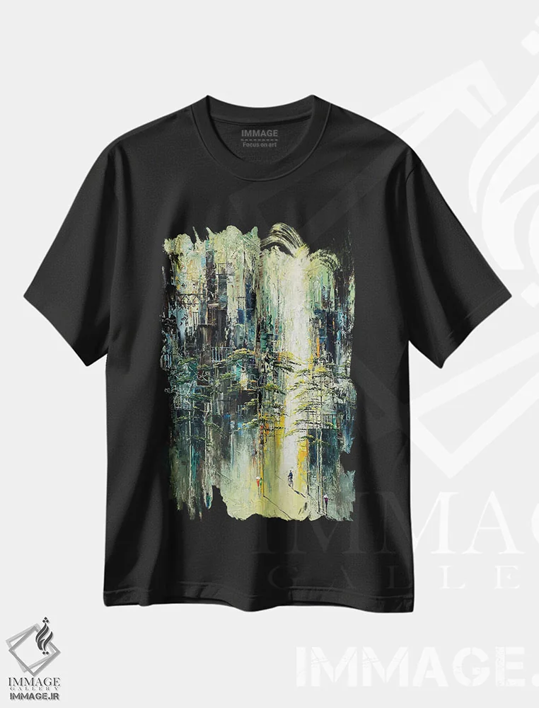 تیشرت مشکی طرح دار شبنم صبحگاهی پاییز ۱، دکور معاصر اثر له نگوک کوآن | فروشگاه ایماژ