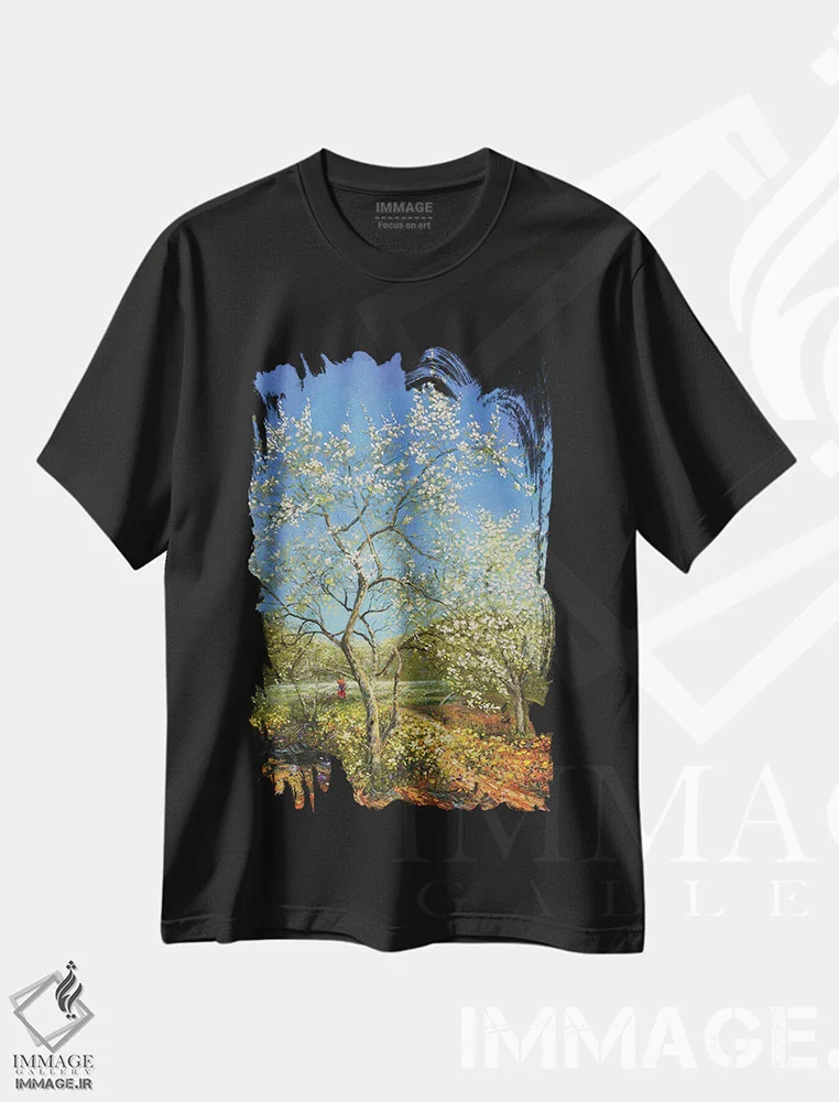 تیشرت مشکی طرح دار "آفتاب اوایل بهار"، هنر فاخر معاصر اثر له نگوک کوآن | immage.ir