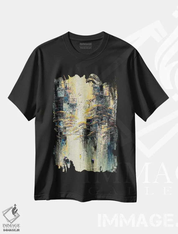 تیشرت مشکی طرح دار "کج بودن ابعادی"، آبستره اثر له نگوک کوآن | immage.ir