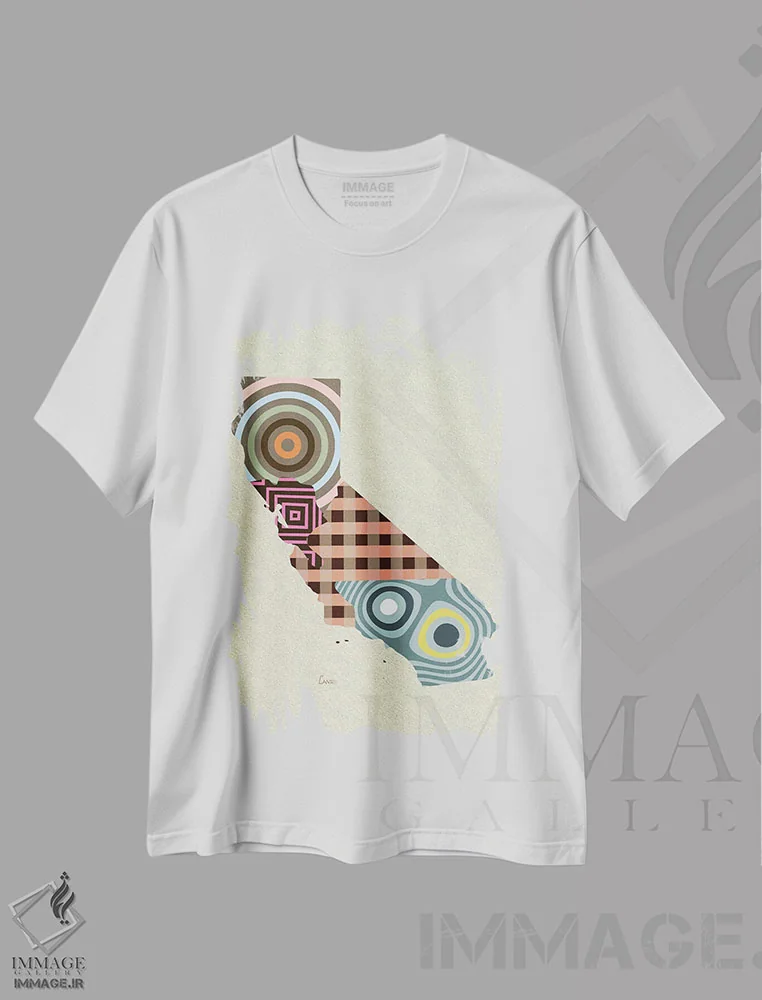 تیشرت سفید طرح دار "ایالت کالیفرنیا"، تزئینی اثر لانره استودیو | فروشگاه ایماژ