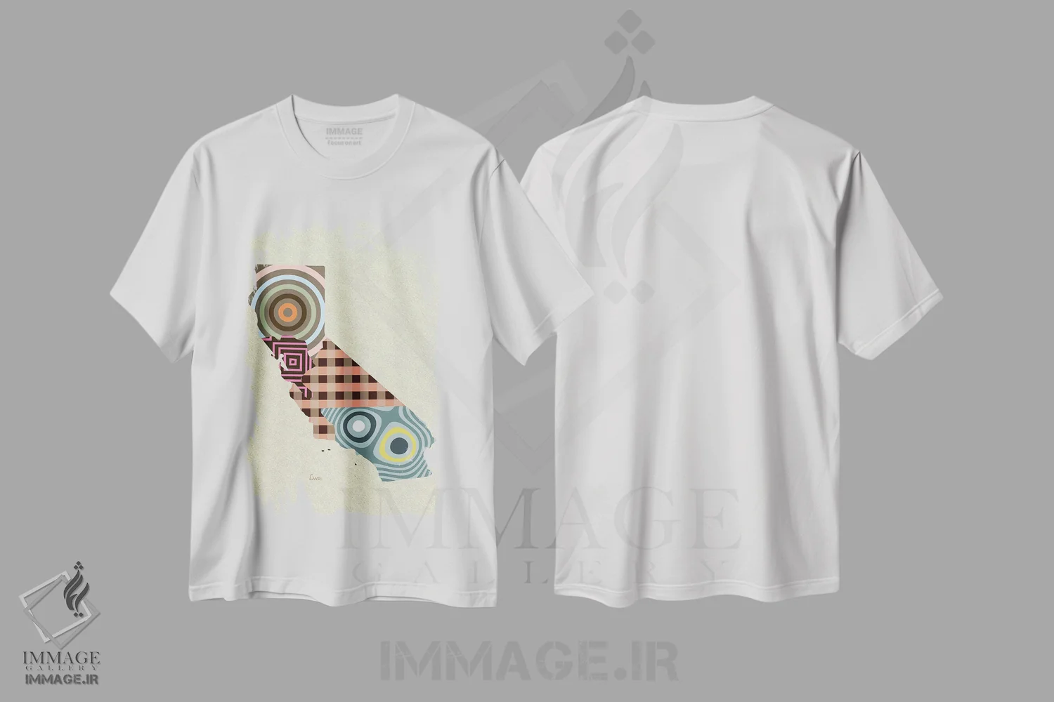 تیشرت سفید طرح دار "ایالت کالیفرنیا"، تزئینی اثر لانره استودیو | فروشگاه ایماژ