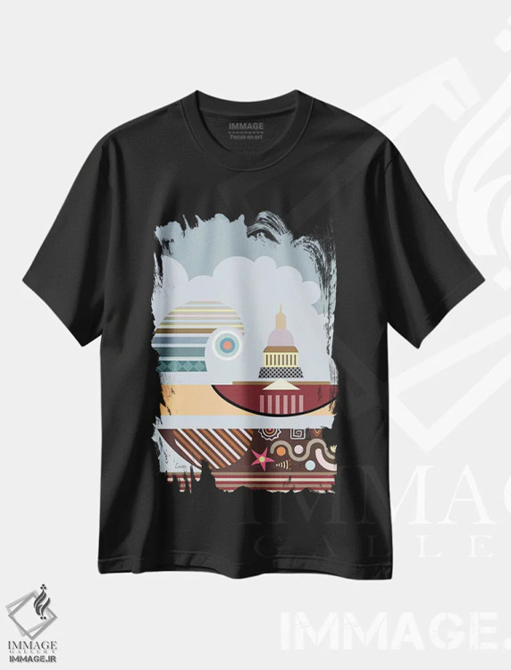 تیشرت مشکی طرح دار "ساختمان کنگره"، تزئینی اثر لانره استودیو | فروشگاه ایماژ