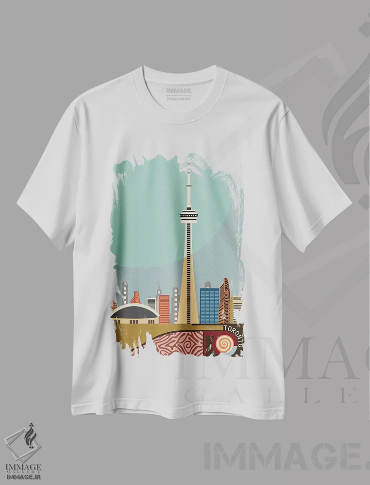 تیشرت سفید طرح دار "برج CN تورنتو"، تزئینی اثر لانره استودیو | فروشگاه ایماژ
