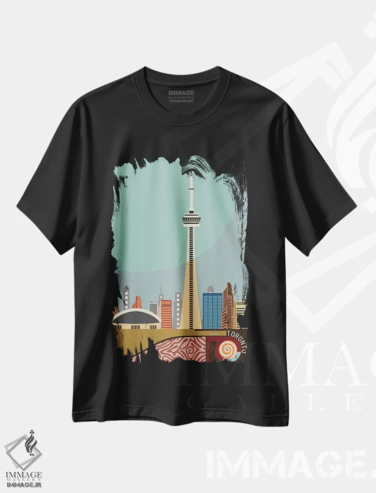 تیشرت مشکی طرح دار "برج CN تورنتو"، تزئینی اثر لانره استودیو | immage.ir