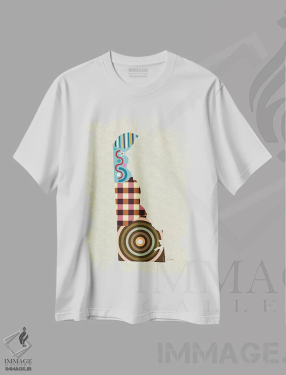 تیشرت سفید طرح دار "ایالت دلاویر"، تزئینی اثر لانره استودیو | فروشگاه ایماژ