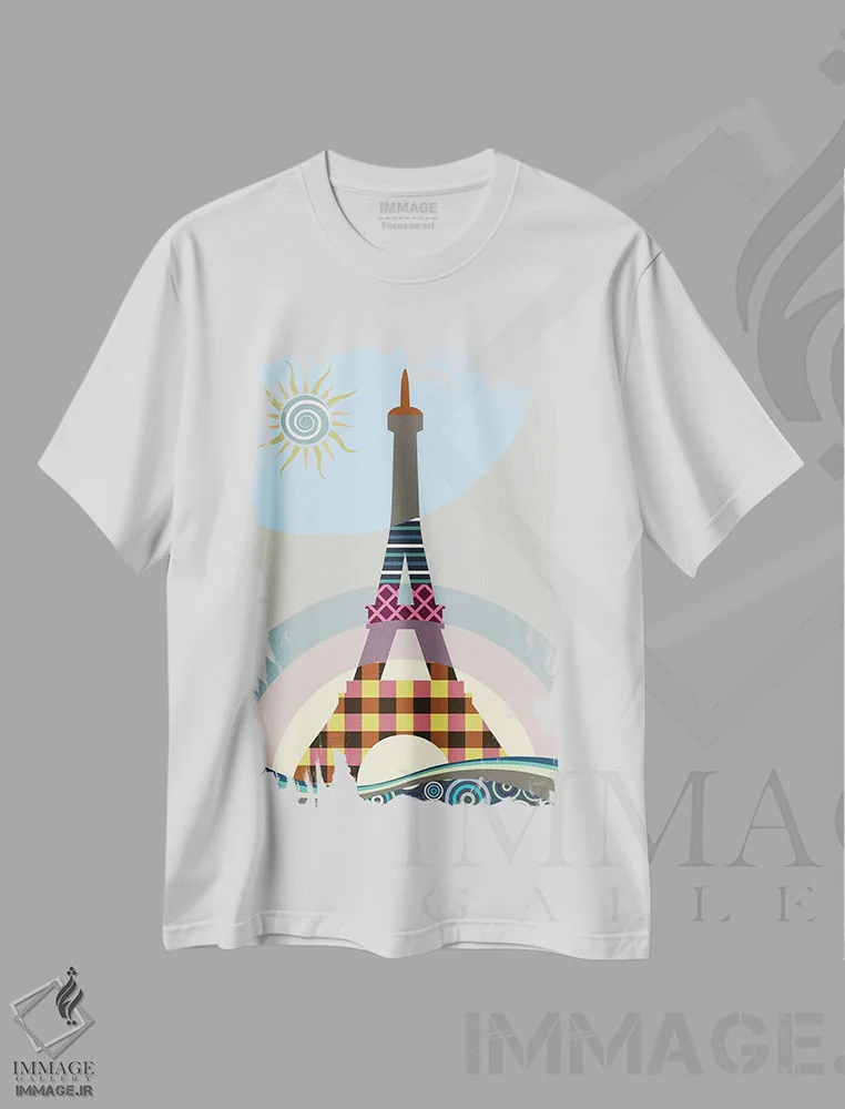 تیشرت سفید طرح دار "برج ایفل"، تزئینی اثر لانره استودیو | immage.ir